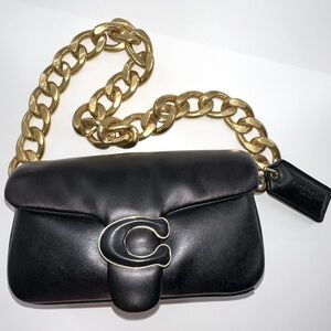 Coach Mini Pillow Tabby 18 in Black/Gold